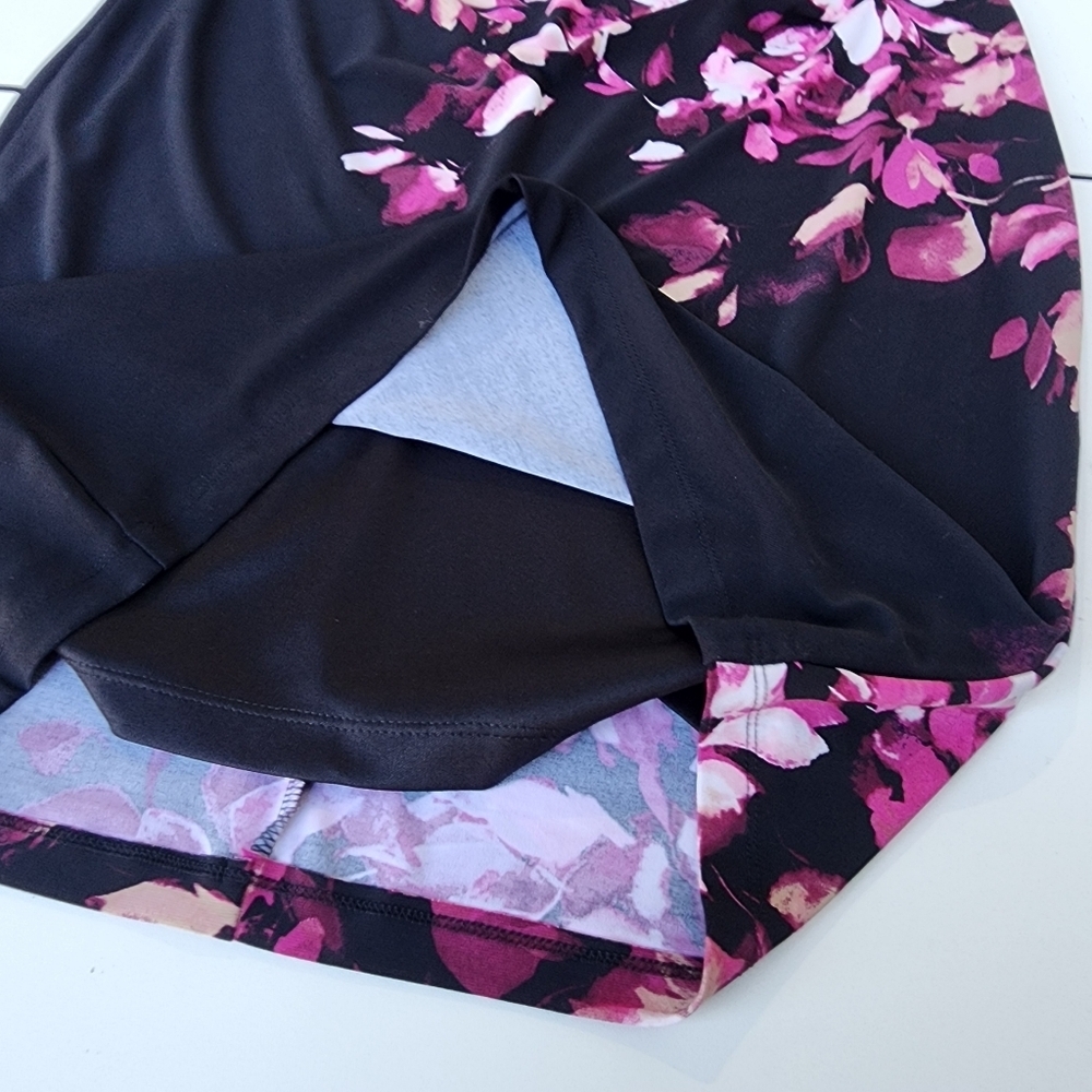 VTG Anne Klein Dress Ruched Black Pink Floral 3/4 Sleeves Stretch Womens Sz 2 - Picture 13 of 16